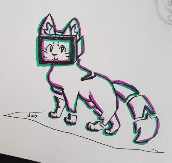 Glitch kitten initial drawing